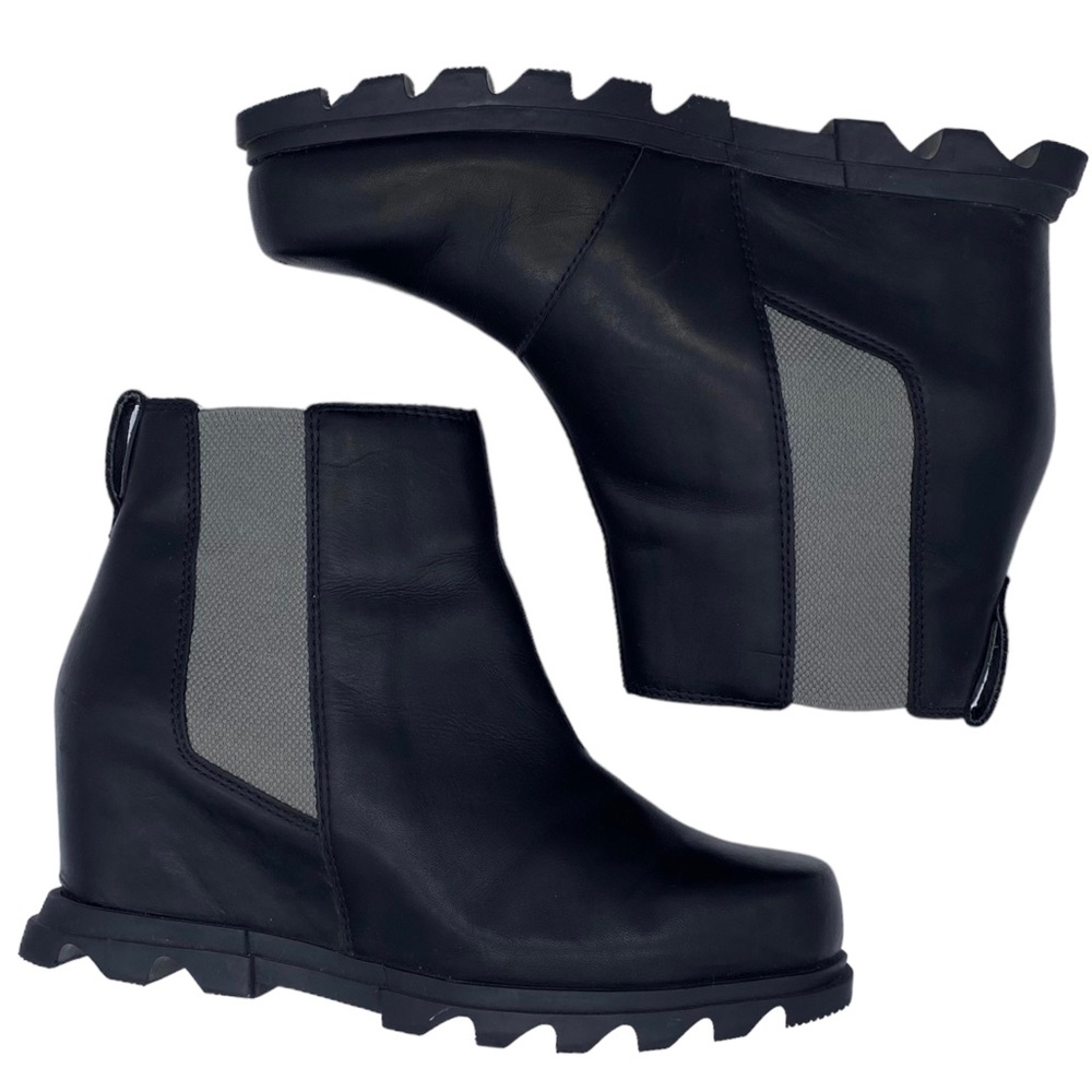 Sorel Boot Joan of Arctic III Wedge Chelsea Black Leather Waterproof Size 10